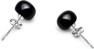 Freshwater Grey Black Pearl Earrings for Women,925 Sterling Silver Pearl Stud Earrings Hypoallergenic for Sensitive Ear