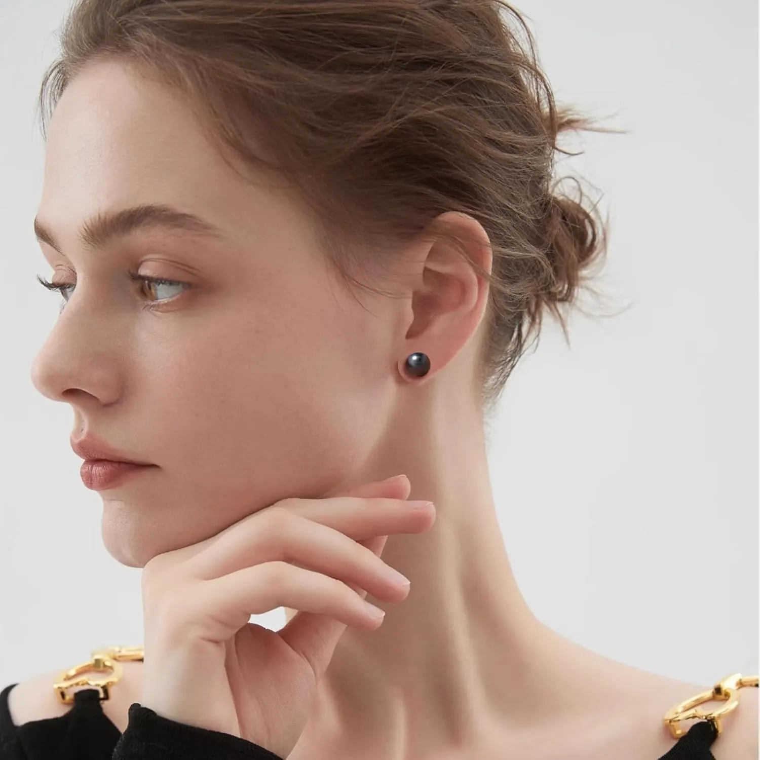 Freshwater Grey Black Pearl Earrings for Women,925 Sterling Silver Pearl Stud Earrings Hypoallergenic for Sensitive Ear