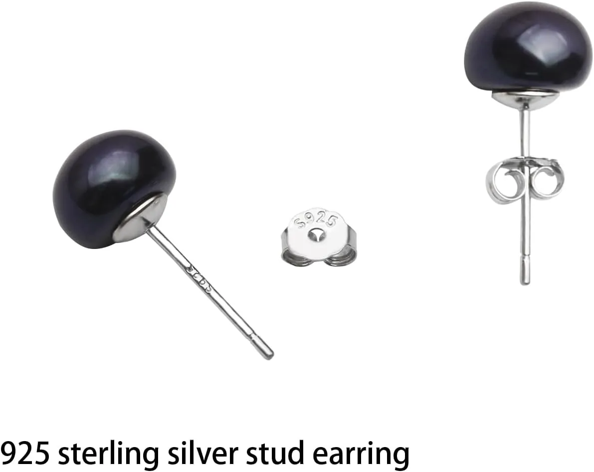 Freshwater Grey Black Pearl Earrings for Women,925 Sterling Silver Pearl Stud Earrings Hypoallergenic for Sensitive Ear