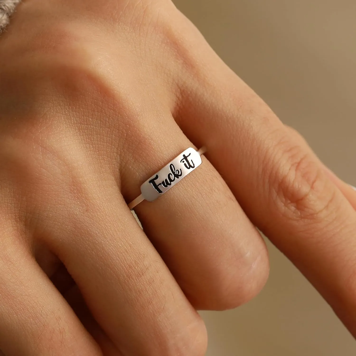 Fuck it Ring, Fuck Ring for Women Men 925 Sterling Silver Stackable Mantra Ring Funny Curse Word Inspirational Ring Creative Ring The Best of Sisters BFF Birthday Christmas Jewelry Gift