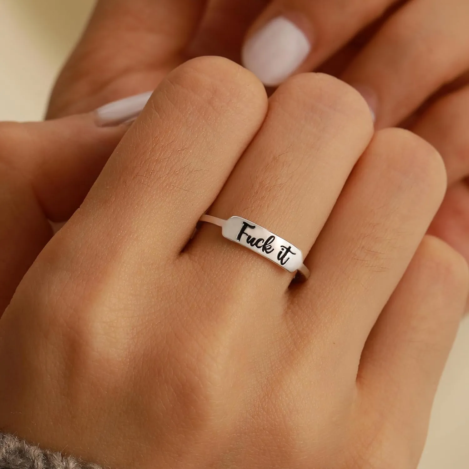 Fuck it Ring, Fuck Ring for Women Men 925 Sterling Silver Stackable Mantra Ring Funny Curse Word Inspirational Ring Creative Ring The Best of Sisters BFF Birthday Christmas Jewelry Gift