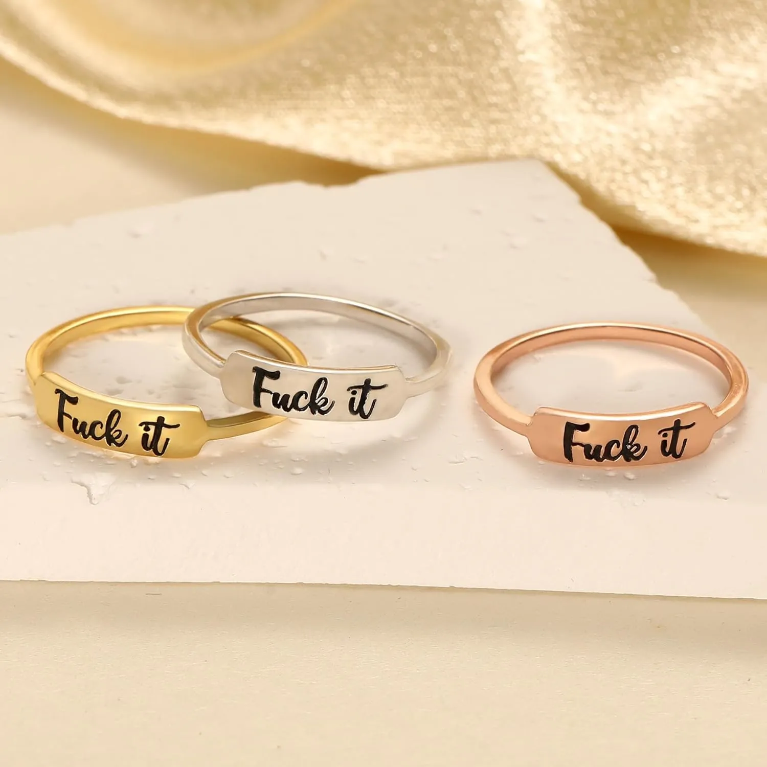 Fuck it Ring, Fuck Ring for Women Men 925 Sterling Silver Stackable Mantra Ring Funny Curse Word Inspirational Ring Creative Ring The Best of Sisters BFF Birthday Christmas Jewelry Gift
