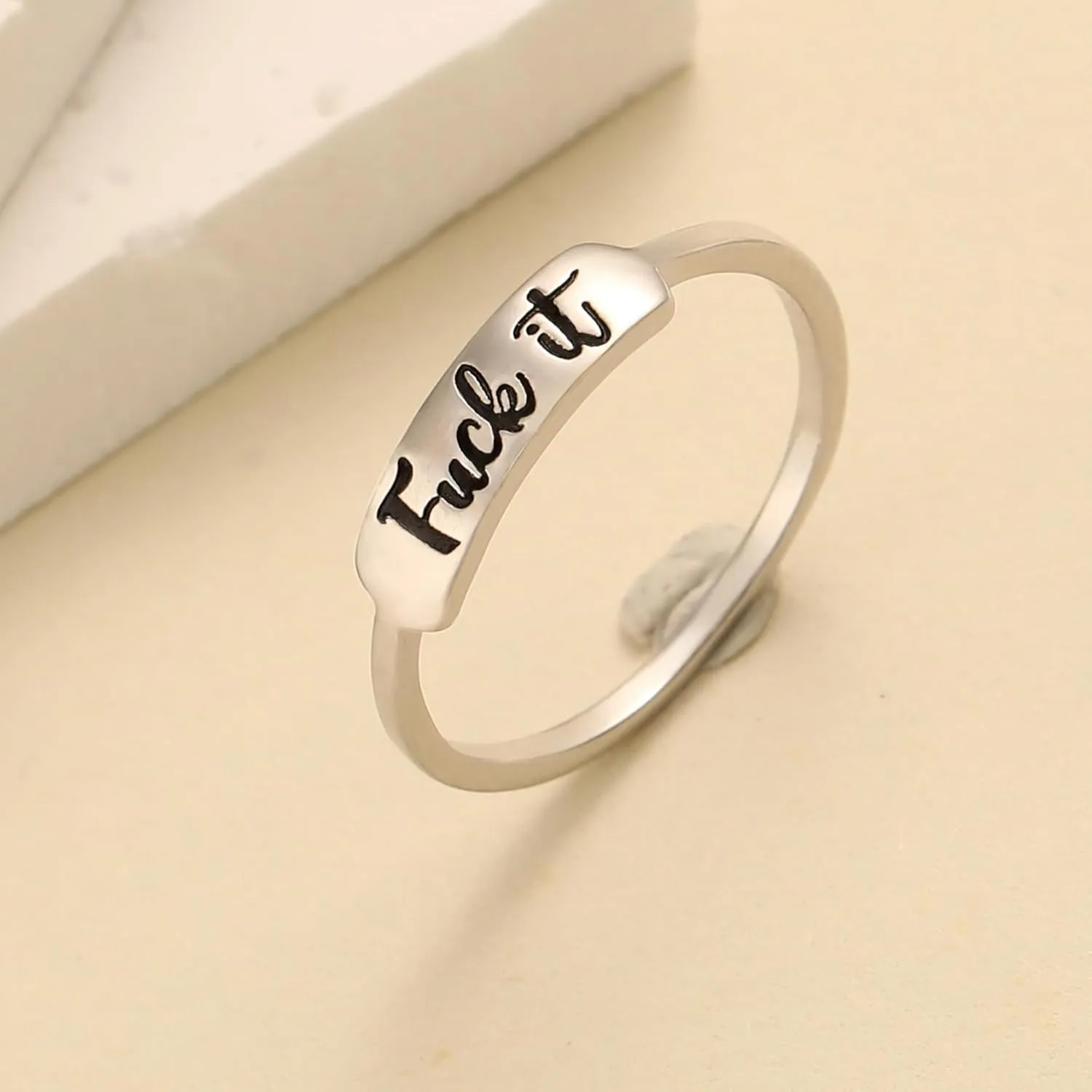 Fuck it Ring, Fuck Ring for Women Men 925 Sterling Silver Stackable Mantra Ring Funny Curse Word Inspirational Ring Creative Ring The Best of Sisters BFF Birthday Christmas Jewelry Gift