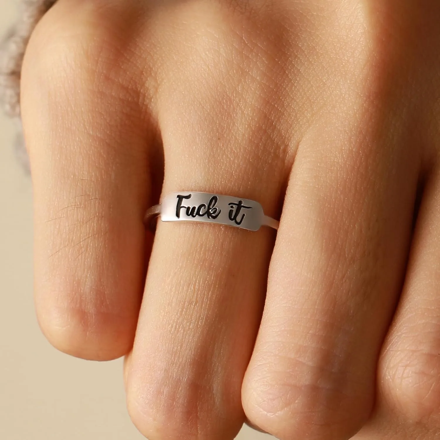 Fuck it Ring, Fuck Ring for Women Men 925 Sterling Silver Stackable Mantra Ring Funny Curse Word Inspirational Ring Creative Ring The Best of Sisters BFF Birthday Christmas Jewelry Gift