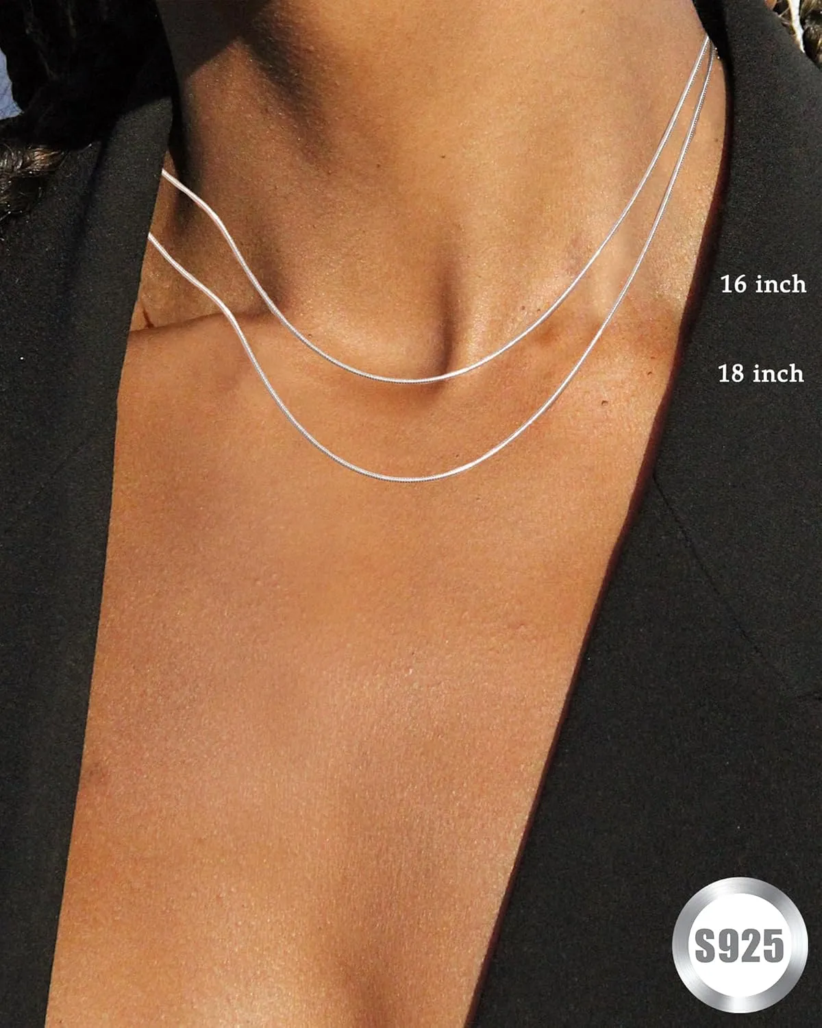 FUNEIA 925 Sterling Silver Necklace for Women Trendy Dainty Real Silver Chain Necklace Simple Thin Box Chain Beaded Chain Snake Chain Herringbone Necklaces Jewelry 14/16/18 Inch