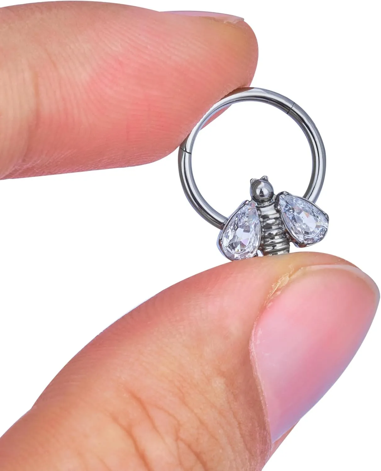 G23 Titanium Septum Rings Hypoallergenic Nose Rings Cubic Zirconia Cartilage Helix Earrings Hinged Segment Seamless Clicker Nose Rings Daith Piercing Jewelry