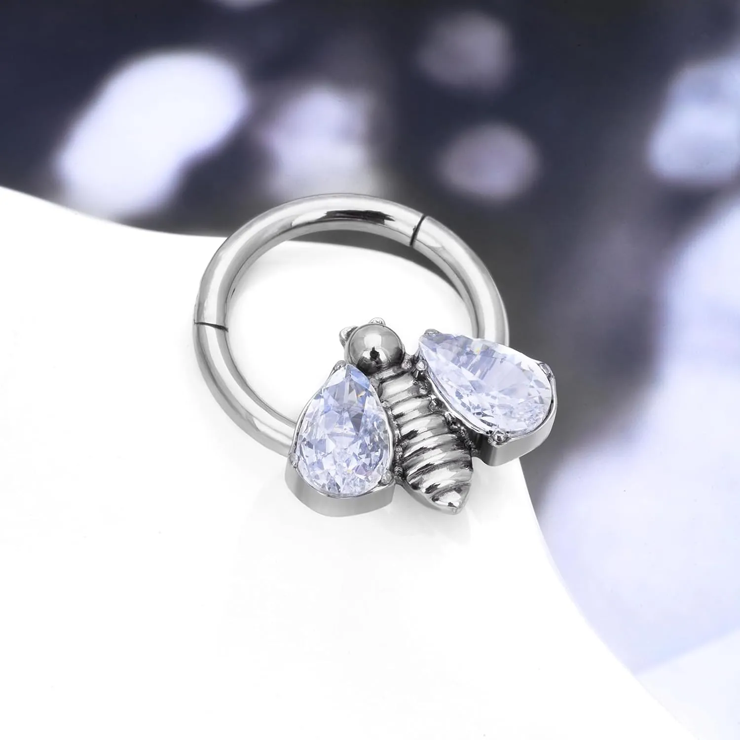 G23 Titanium Septum Rings Hypoallergenic Nose Rings Cubic Zirconia Cartilage Helix Earrings Hinged Segment Seamless Clicker Nose Rings Daith Piercing Jewelry