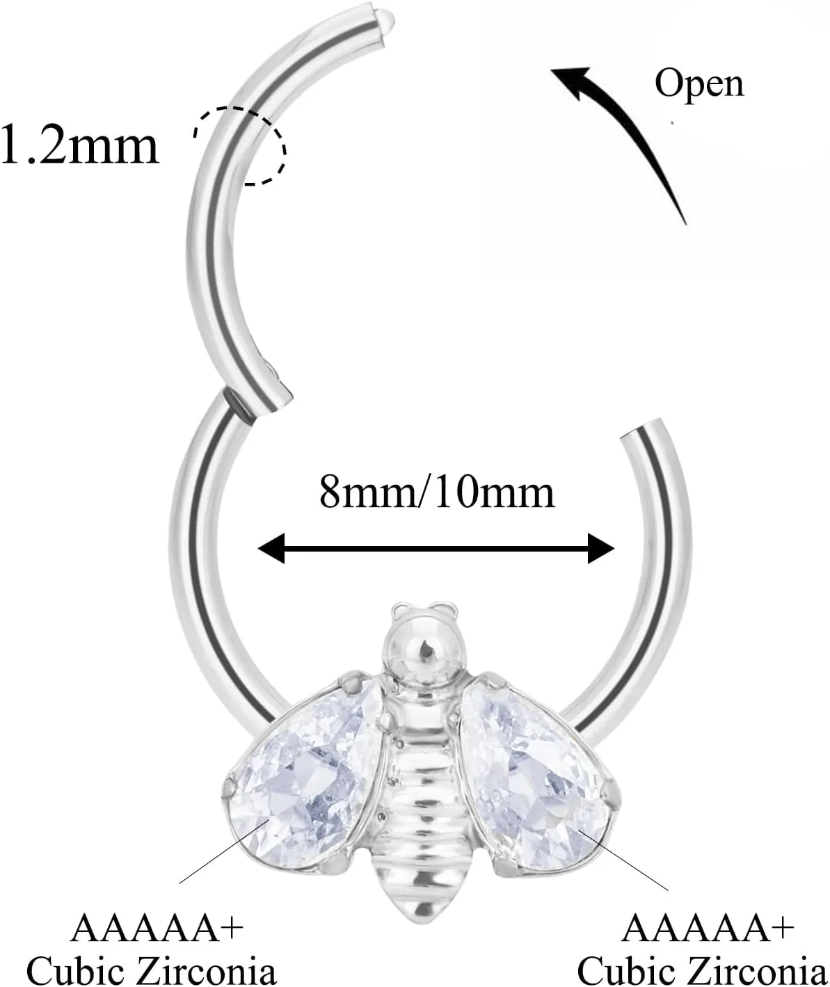 G23 Titanium Septum Rings Hypoallergenic Nose Rings Cubic Zirconia Cartilage Helix Earrings Hinged Segment Seamless Clicker Nose Rings Daith Piercing Jewelry