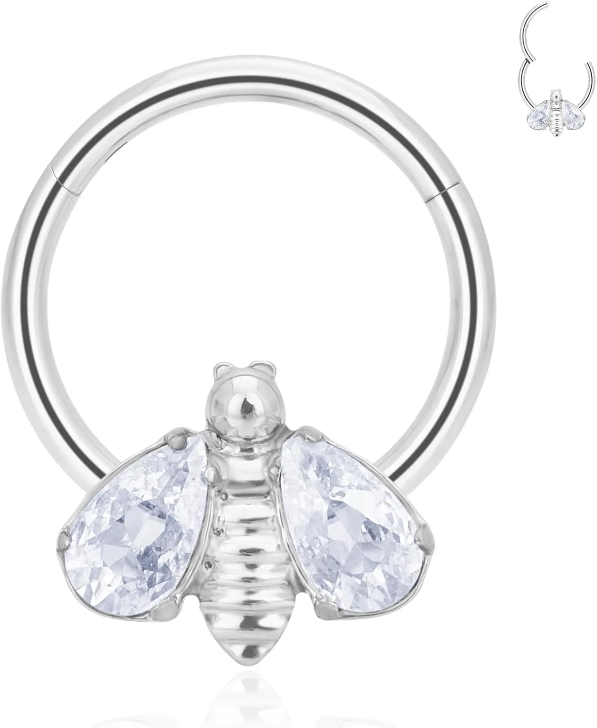 G23 Titanium Septum Rings Hypoallergenic Nose Rings Cubic Zirconia Cartilage Helix Earrings Hinged Segment Seamless Clicker Nose Rings Daith Piercing Jewelry