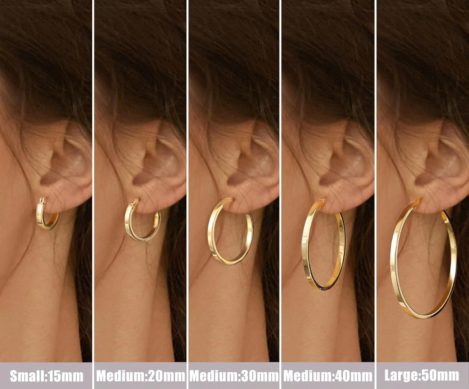 Gacimy Flatted Gold Hoop Earrings for Women 14K Real Gold Plated with 925 Sterling Silver Post