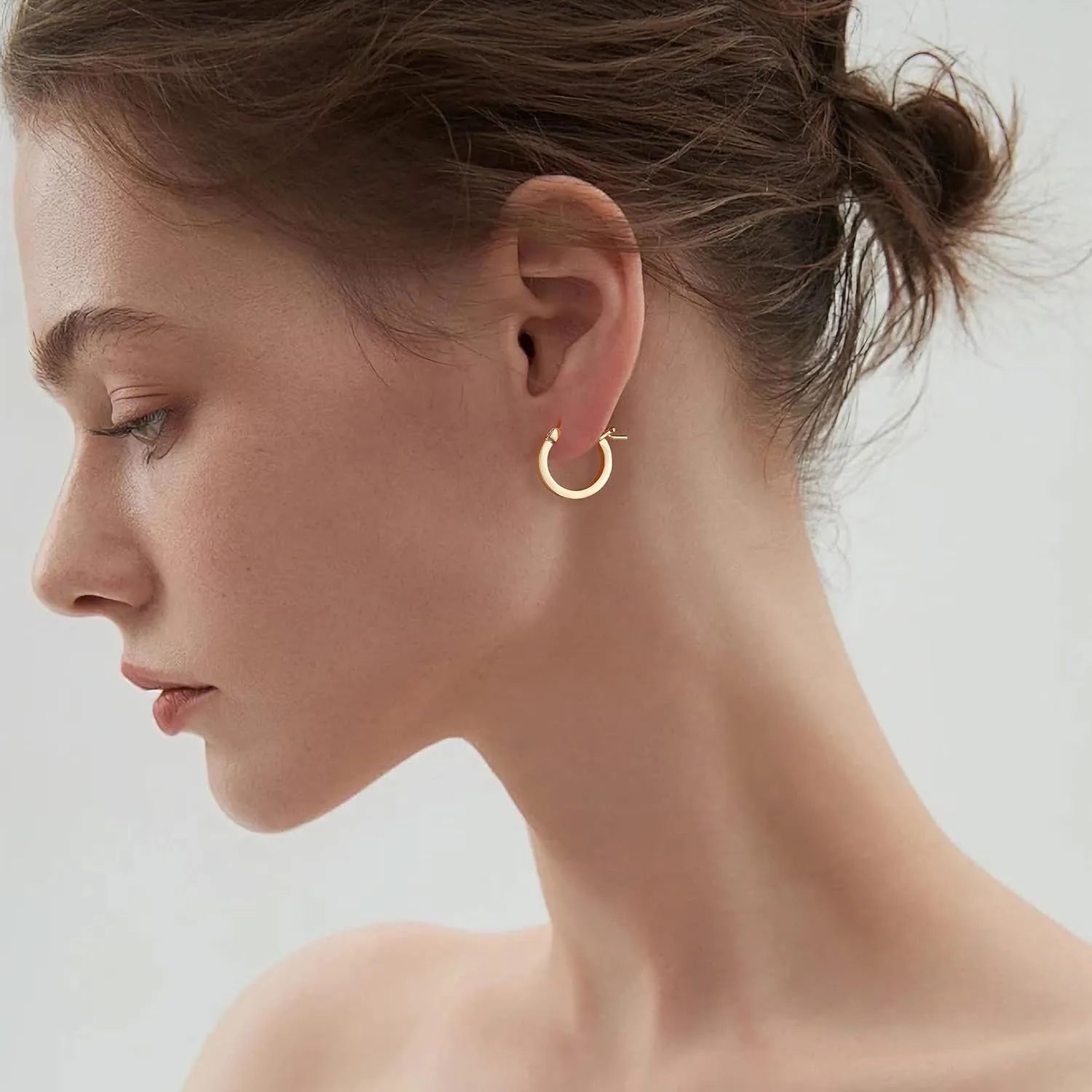 Gacimy Flatted Gold Hoop Earrings for Women 14K Real Gold Plated with 925 Sterling Silver Post