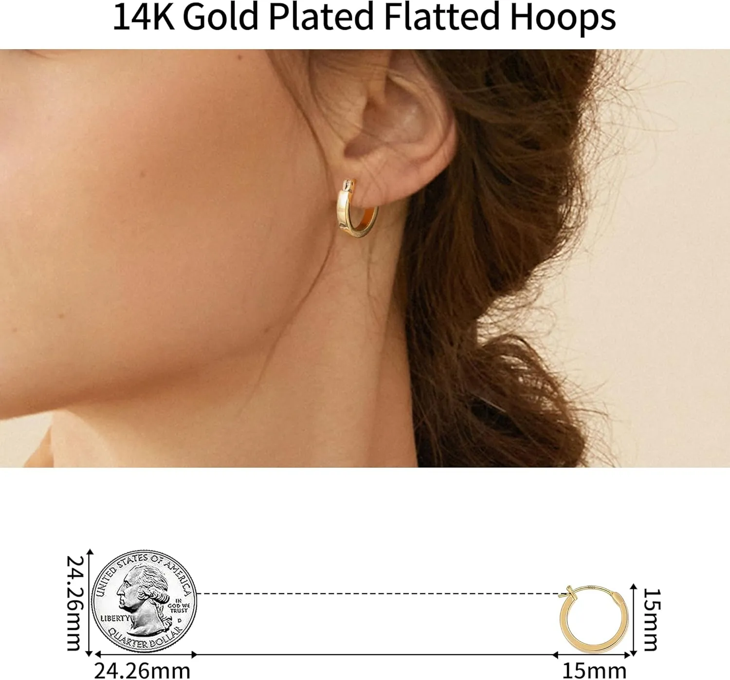Gacimy Flatted Gold Hoop Earrings for Women 14K Real Gold Plated with 925 Sterling Silver Post