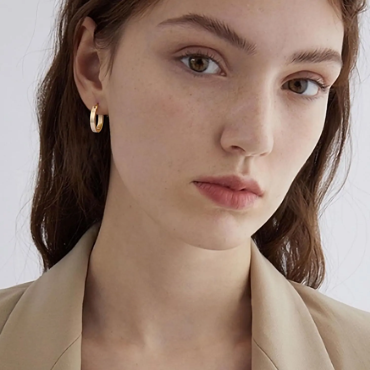 Gacimy Flatted Gold Hoop Earrings for Women 14K Real Gold Plated with 925 Sterling Silver Post