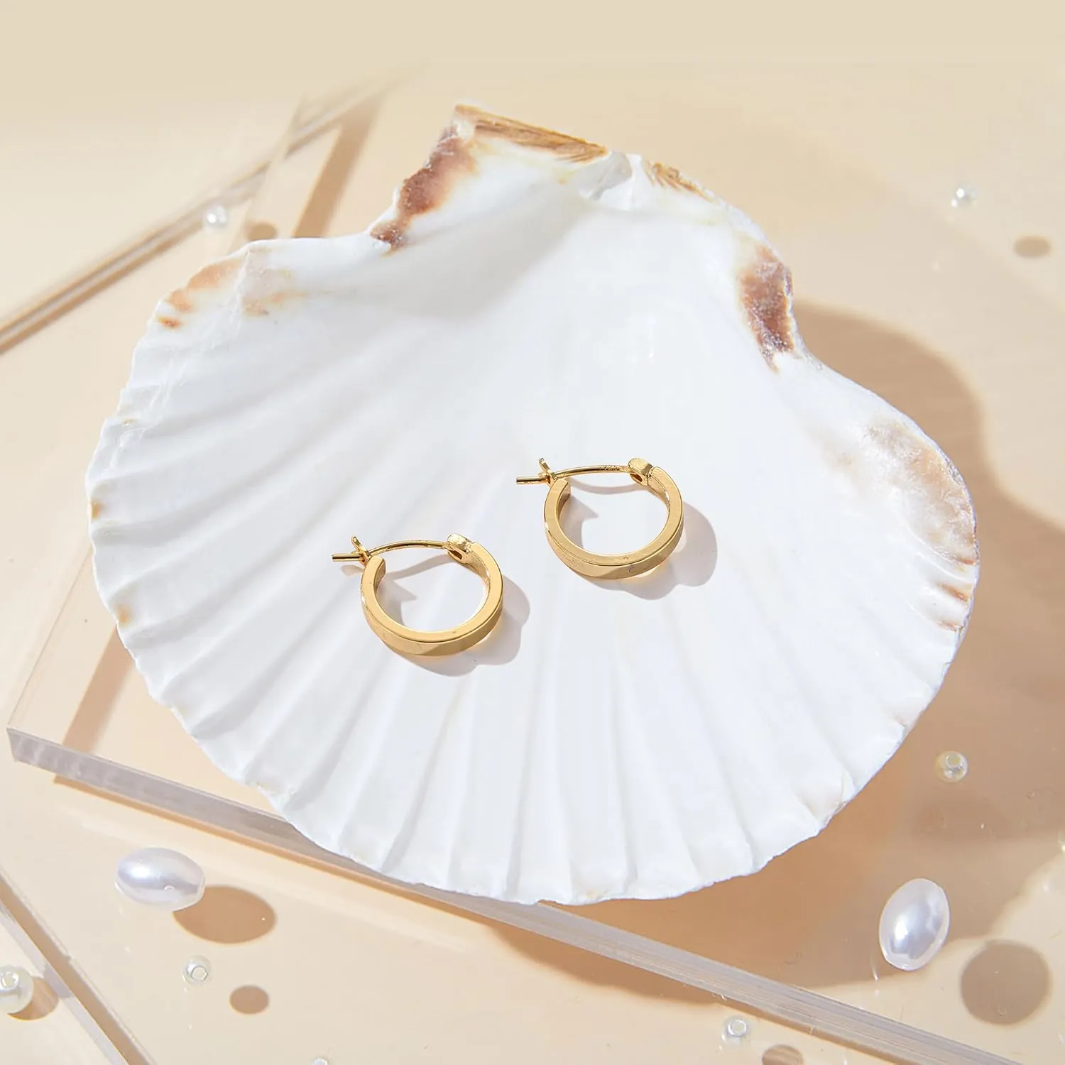 Gacimy Flatted Gold Hoop Earrings for Women 14K Real Gold Plated with 925 Sterling Silver Post