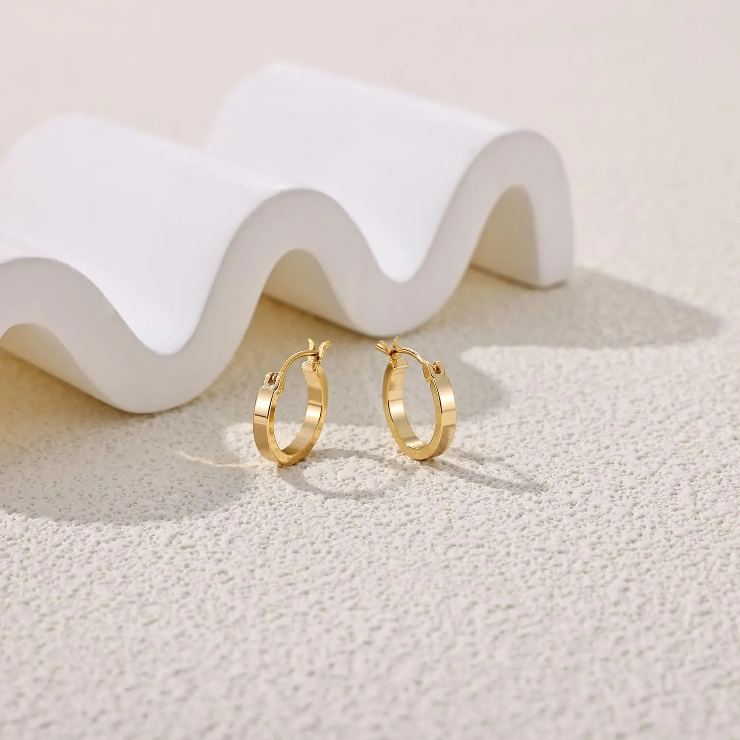 Gacimy Flatted Gold Hoop Earrings for Women 14K Real Gold Plated with 925 Sterling Silver Post