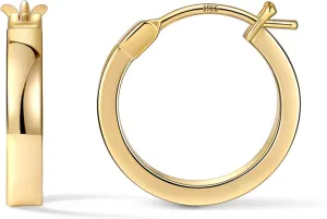 Gacimy Flatted Gold Hoop Earrings for Women 14K Real Gold Plated with 925 Sterling Silver Post