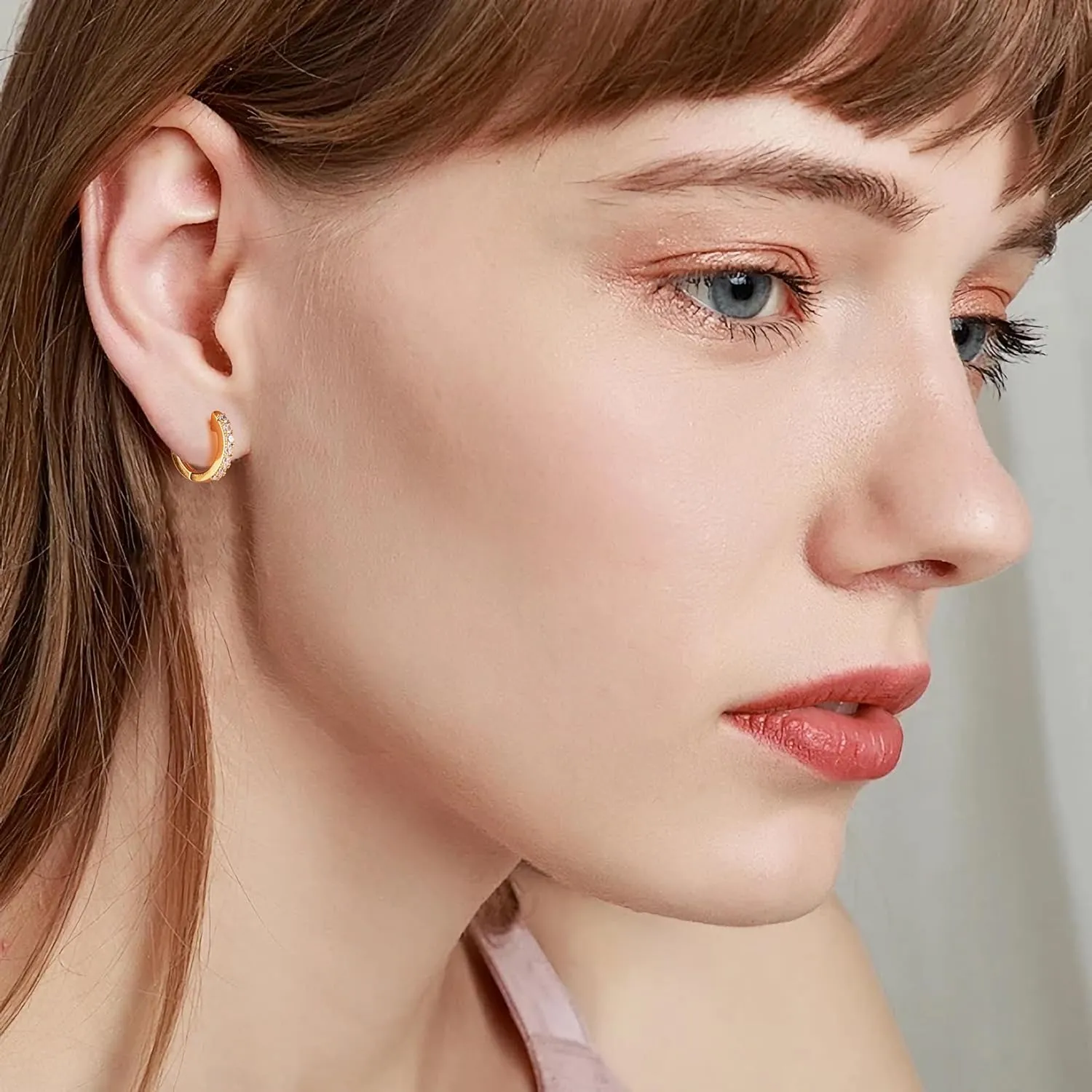 Gacimy Gold Huggie Earrings for Women 14K Real Gold Plated, Small Cubic Zirconia Cartilage Hoop Earrings Cuffs for Women