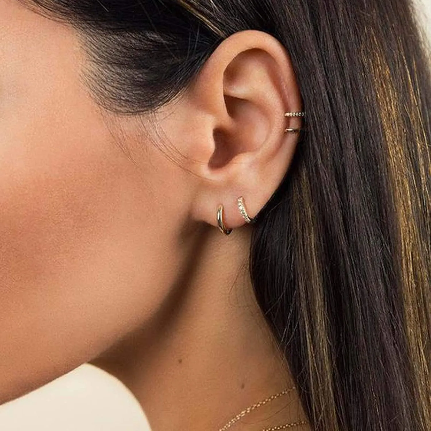 Gacimy Small Gold Huggie Hoop Earrings for Women, 14K Gold Plated Tiny Cartilage Earrings for Women