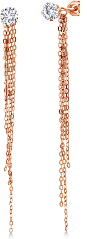 Gem Stone King 1.00 Ct G/H VVS-VS Lab Grown Diamond 18K Rose Gold Plated Silver Stud Extra Long Statement Enhancer Earrings 3.5 Inch