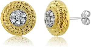 Gem Stone King 18K 2-Tone Gold Plated Silver Women Stud Earrings Set with Round White Zirconia