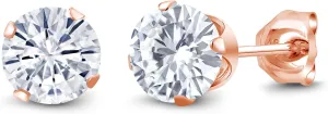 Gem Stone King 18K Rose Gold Plated Silver Stud Earrings For Women Men Set Round 1.00cttw Moissanite