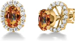 Gem Stone King 18K Yellow Gold Plated Silver Oval Ecstasy Mystic Topaz Removable Jacket Stud Earrings For Women