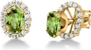 Gem Stone King 18K Yellow Gold Plated Silver Oval Green Peridot Removable Jacket Stud Earrings For Women