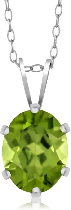 Gem Stone King 2.00 Cttw Green Peridot Pendant Necklace for Women | 925 Sterling Silver | Gemstone Birthstone | Oval 9X7MM | With 18 Inch Silver Chain