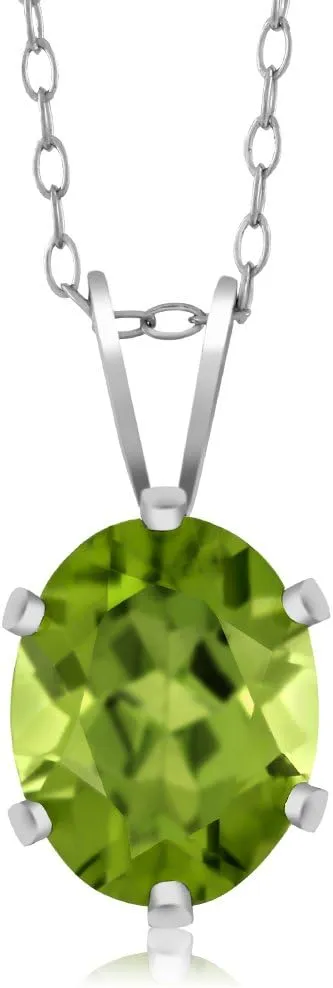 Gem Stone King 2.00 Cttw Green Peridot Pendant Necklace for Women | 925 Sterling Silver | Gemstone Birthstone | Oval 9X7MM | With 18 Inch Silver Chain