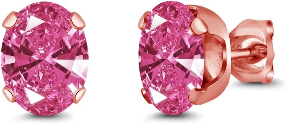 Gem Stone King 2.42 Ct Pink 18K Rose Gold Plated Silver Stud Earrings For Women Men Set with Zirconia