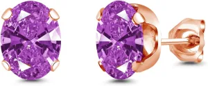 Gem Stone King Brass Rose Gold Plated Brass Stud Earrings For Women Men Set with Fancy Purple Zirconia
