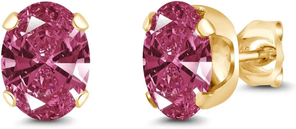 Gem Stone King Red 18K Yellow Gold Plated Silver Stud Earrings Set For Women Men with Zirconia