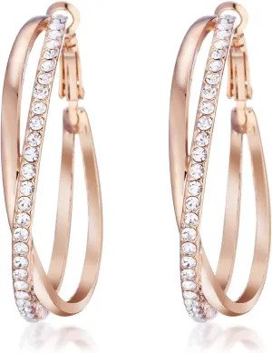 Gemini Women's Jewerly 18k Yellow Gold Filled CZ Diamonds Hoop Earrings Valentine's Day Gifts Gm032Yg 1.5 inches