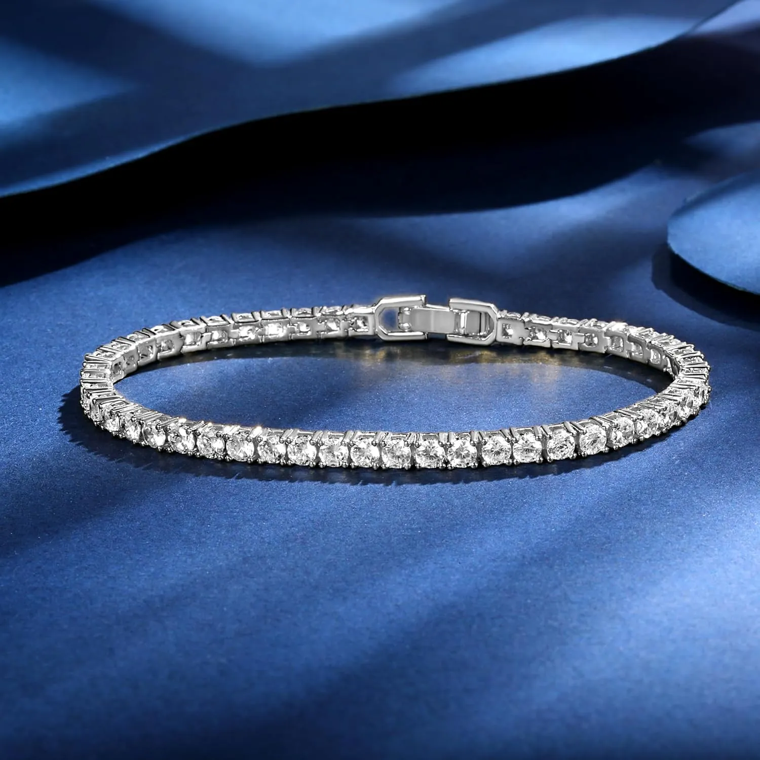Gemsme 4 Prong Tennis Bracelet, 18K White/Yellow Gold Plated 3mm Round Cubic Zirconia Bracelet for Women Size 6-8.5 Inch