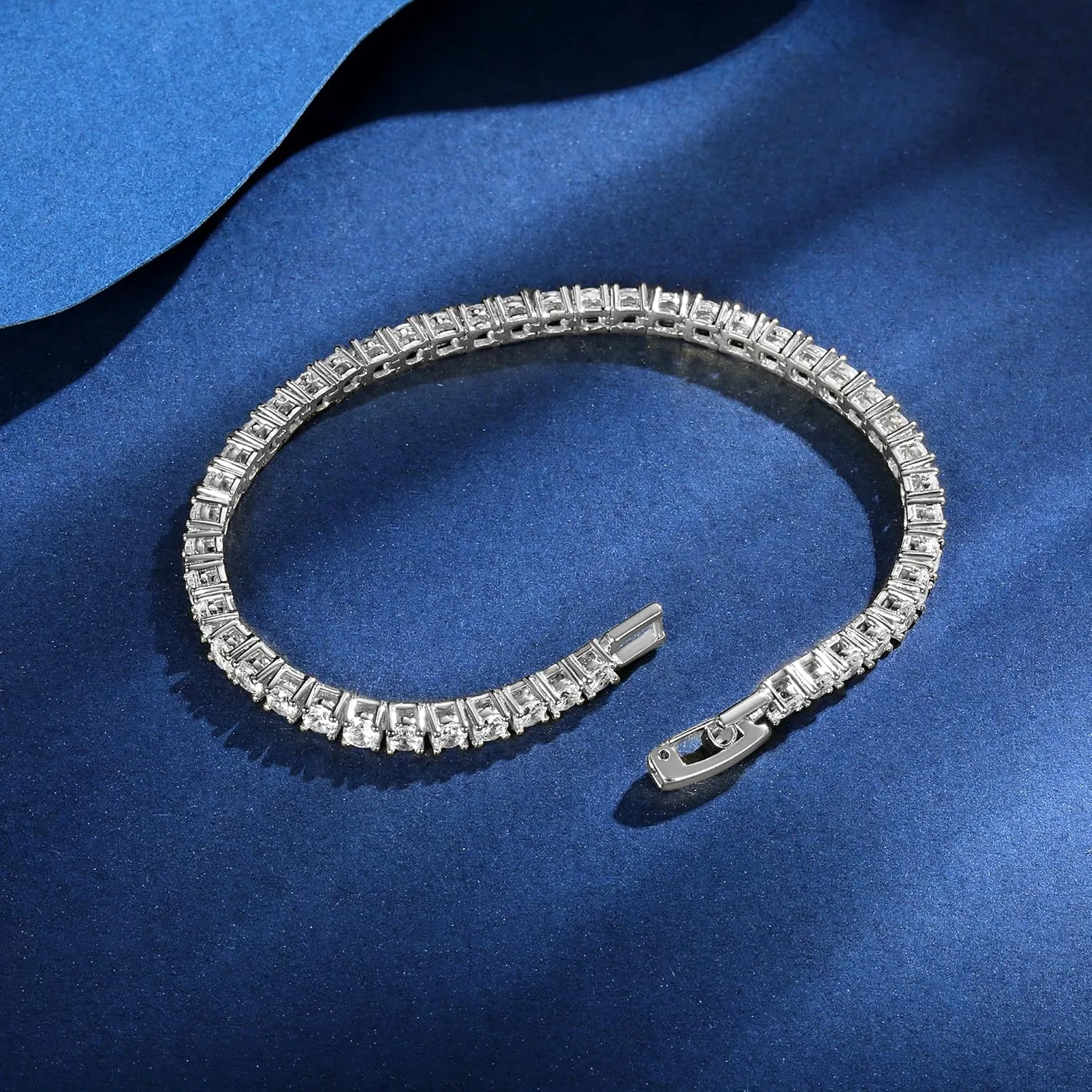 Gemsme 4 Prong Tennis Bracelet, 18K White/Yellow Gold Plated 3mm Round Cubic Zirconia Bracelet for Women Size 6-8.5 Inch