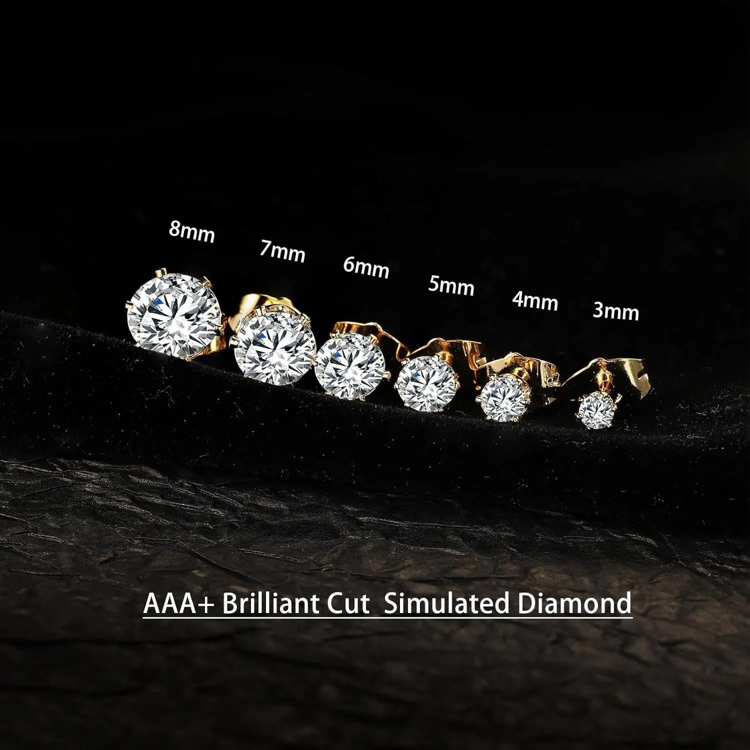 Gemsme 5 Pairs Princess Cut Cubic Zirconia Stud Earrings for Women/Men - 18K Gold Plated Hypoallergenic 3-7mm Square Clear CZ Earring Set