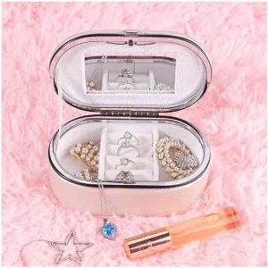 GENTI Travel Jewelry Box Organizer, Travel Jewelry Case, Small Jewelry Organizer Box, PU Leather Portable Jewellery Case with Mirror for Earrings Necklaces Rings Gifts for Girls Women (WHITE)