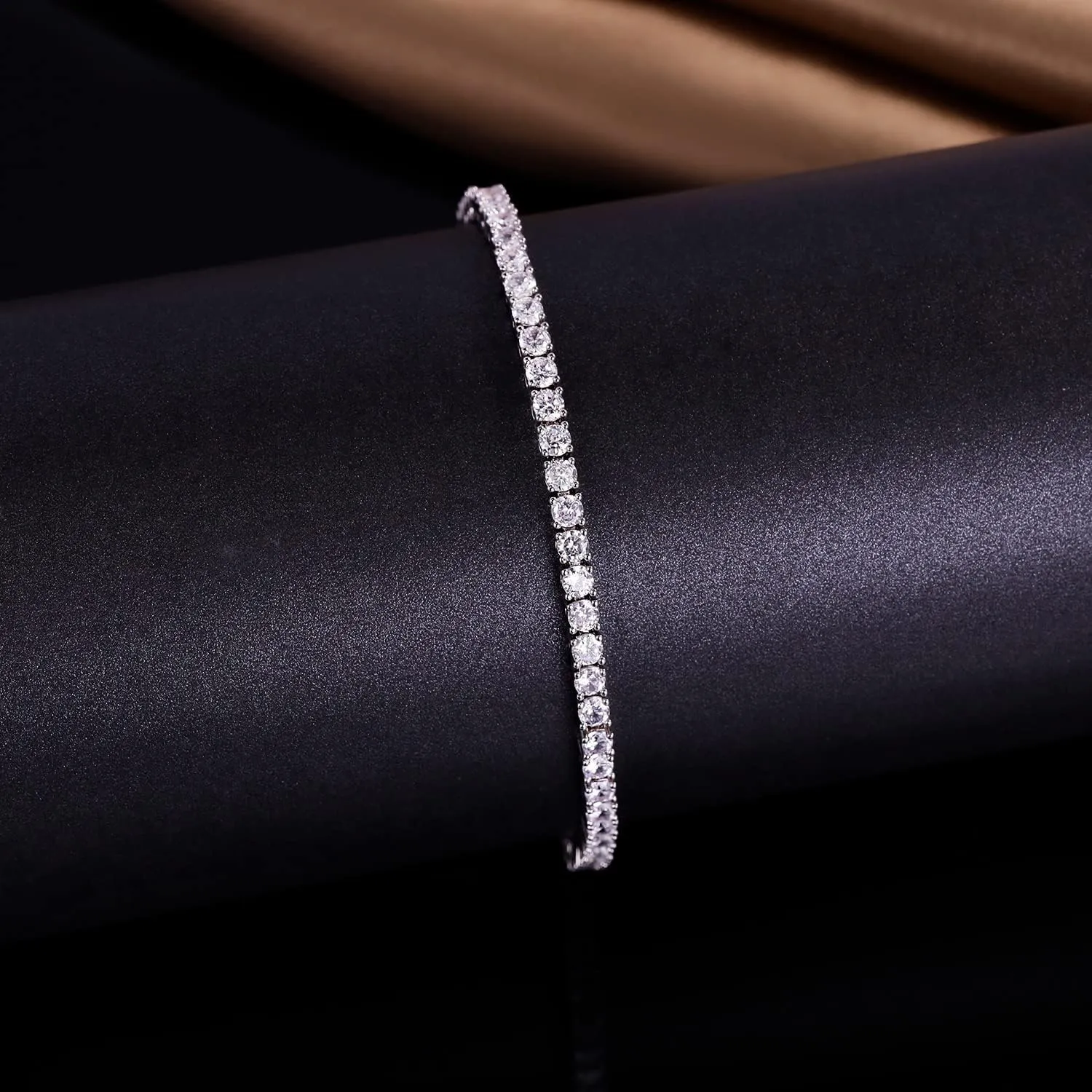 GMESME 18K White Gold Plated 3.0mm Cubic Zirconia Classic Tennis Bracelet 6/6.5/7/7.5/8/8.5/9 Inch