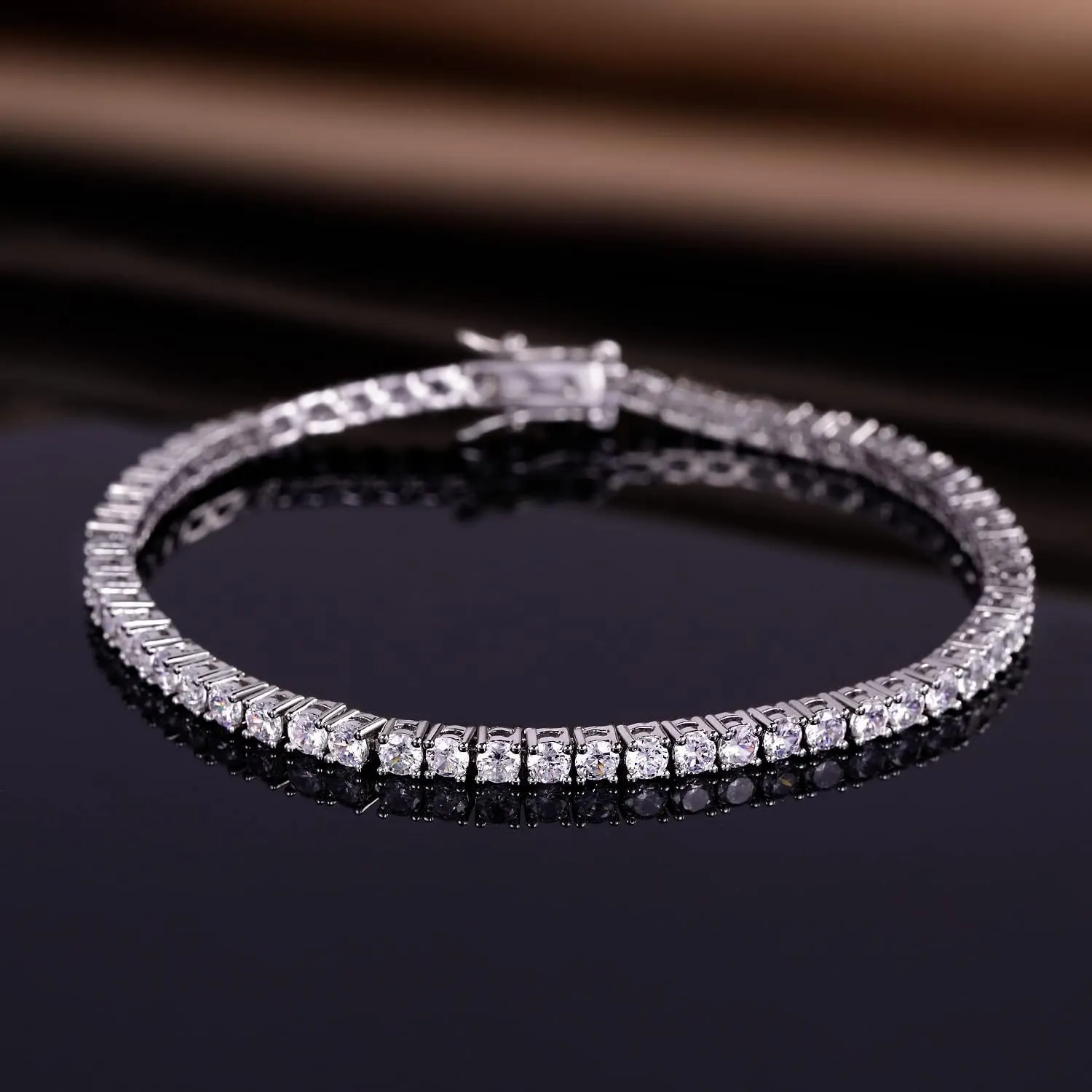 GMESME 18K White Gold Plated 3.0mm Cubic Zirconia Classic Tennis Bracelet 6/6.5/7/7.5/8/8.5/9 Inch