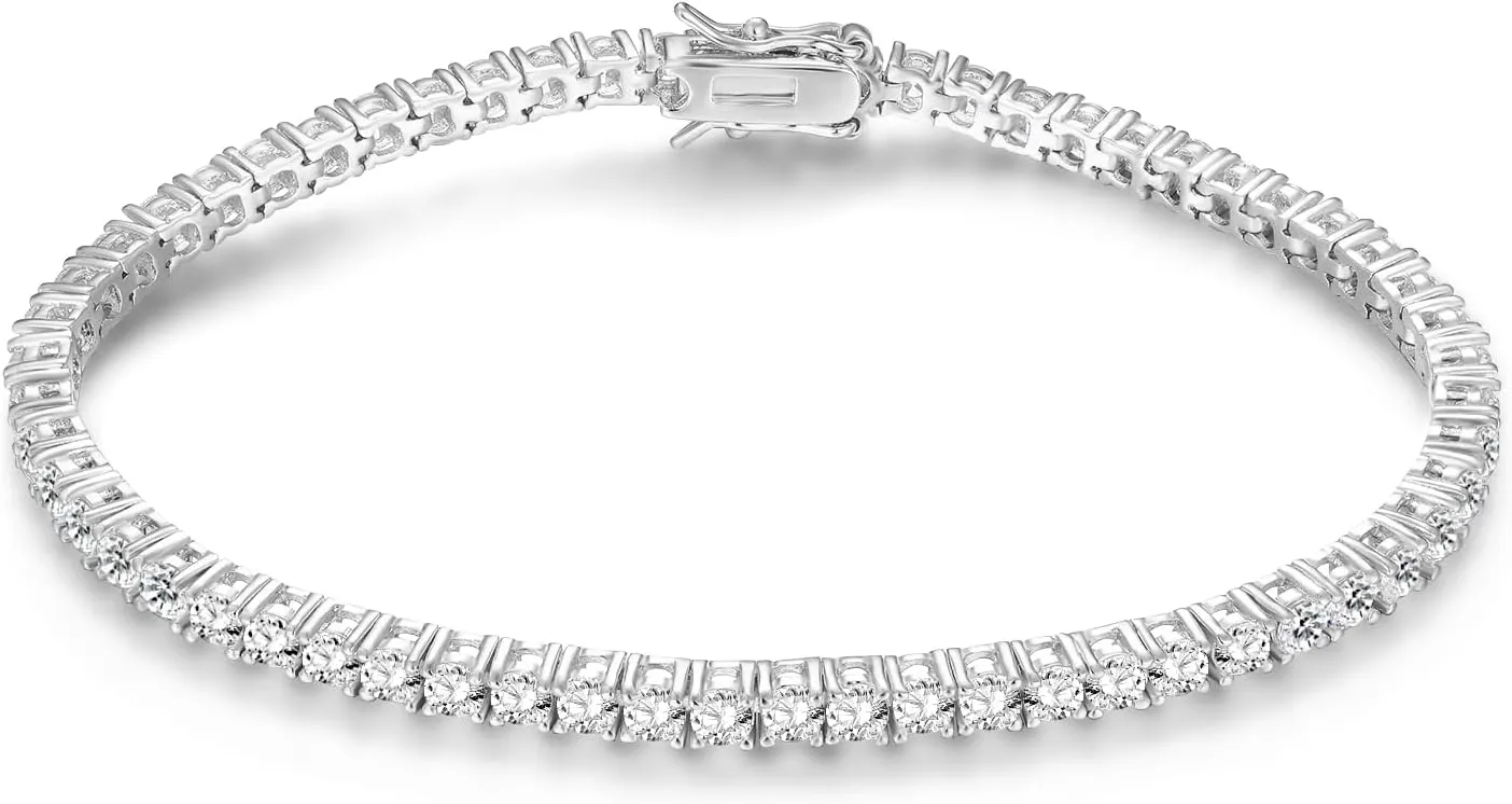 GMESME 18K White Gold Plated 3.0mm Cubic Zirconia Classic Tennis Bracelet 6/6.5/7/7.5/8/8.5/9 Inch