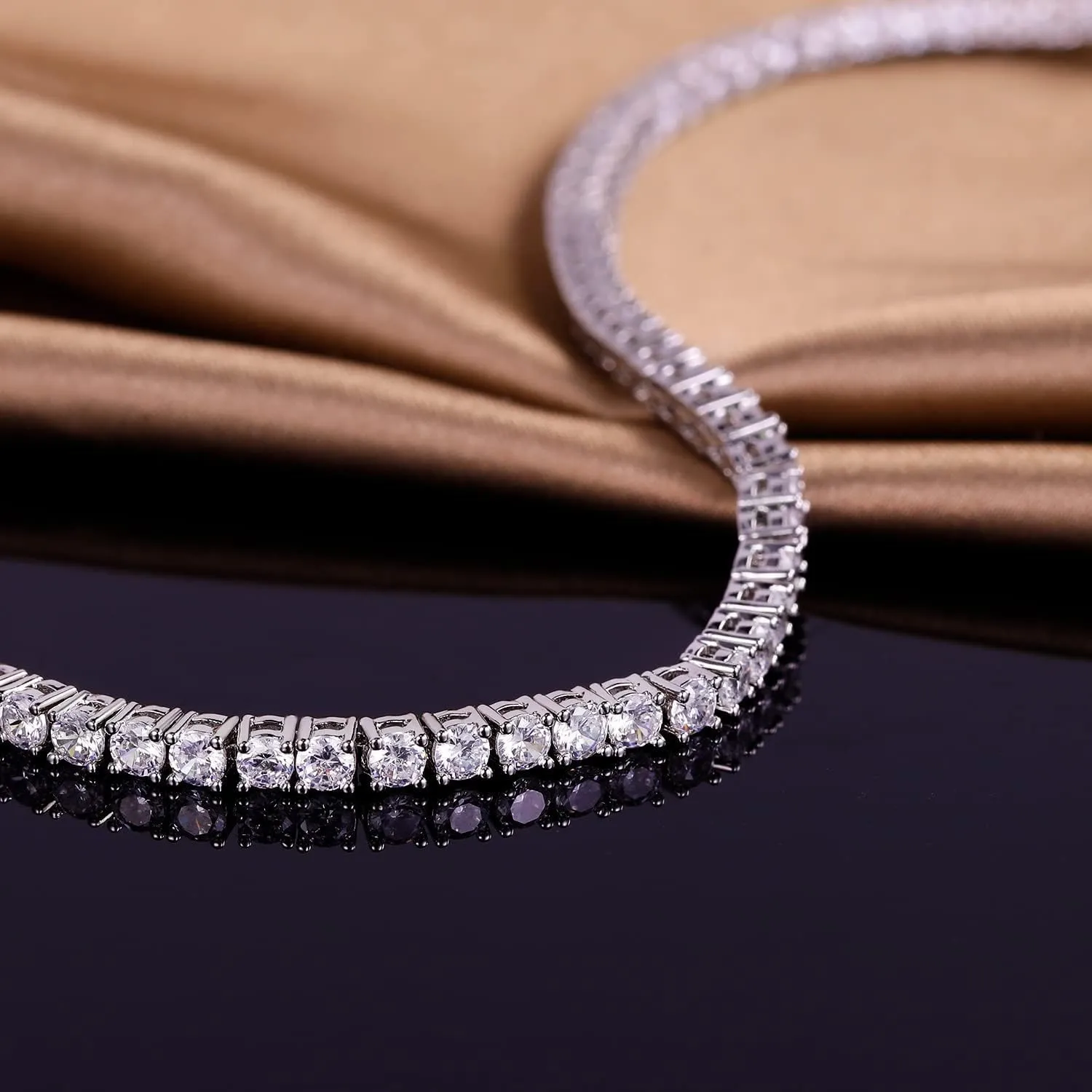 GMESME 18K White Gold Plated 3.0mm Cubic Zirconia Classic Tennis Bracelet 6/6.5/7/7.5/8/8.5/9 Inch