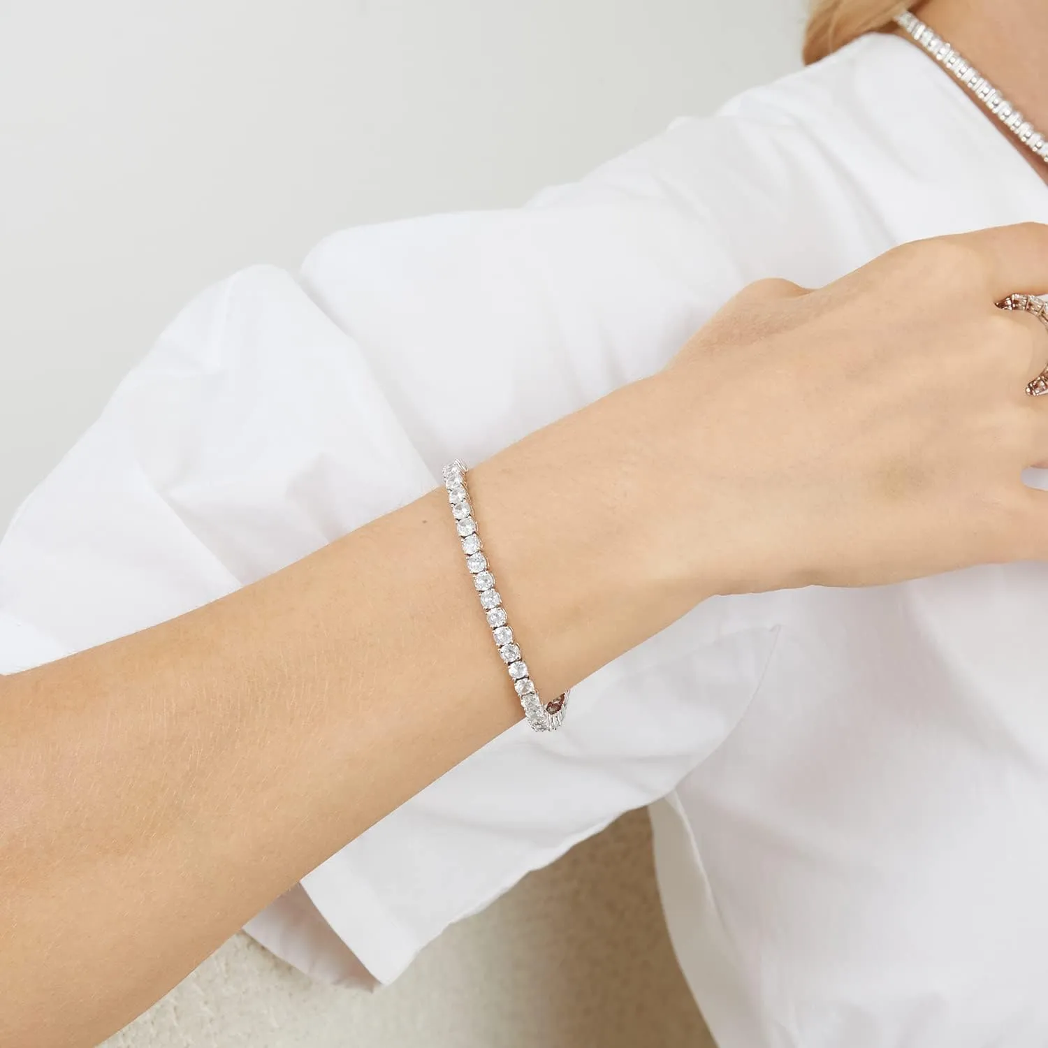 GMESME 18K White Gold Plated 4.0 Round Cubic Zirconia Classic Tennis Bracelet 6/6.5/7/7.5/8/8.5/9 Inch