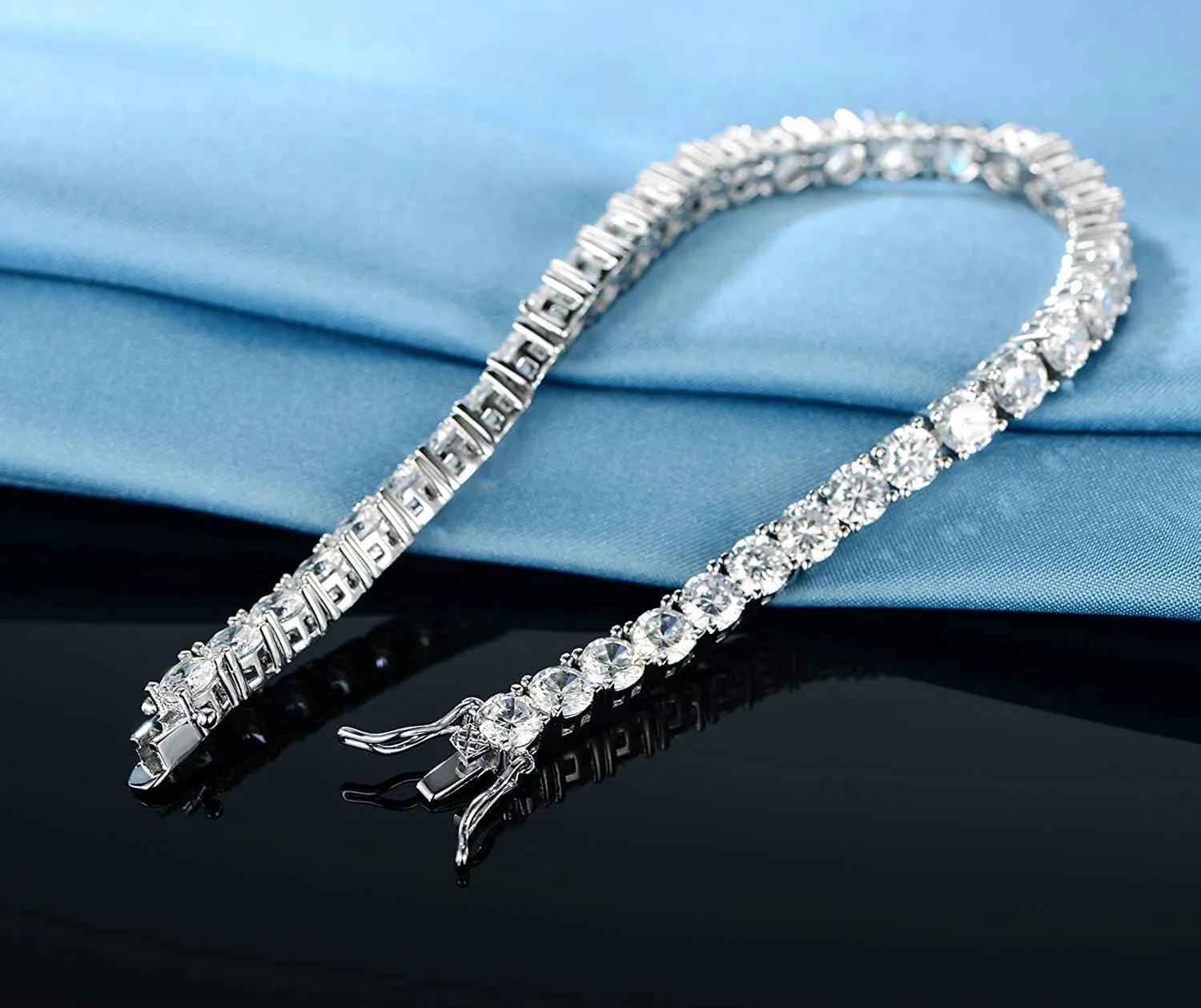 GMESME 18K White Gold Plated 4.0 Round Cubic Zirconia Classic Tennis Bracelet 6/6.5/7/7.5/8/8.5/9 Inch
