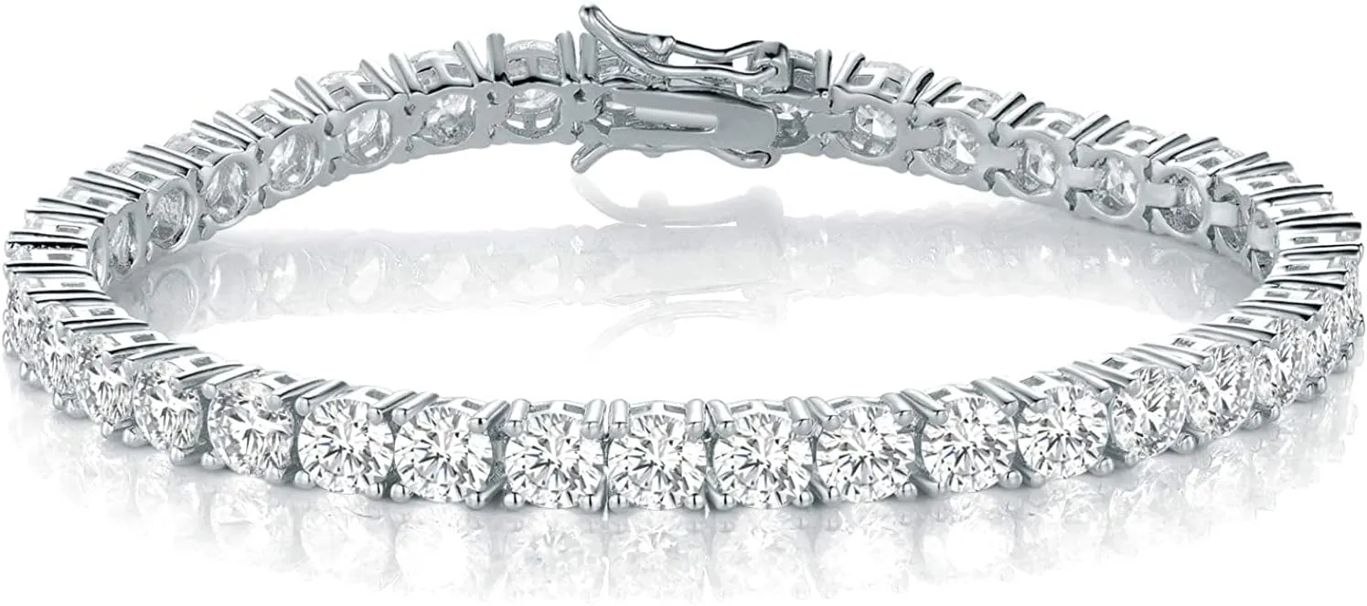 GMESME 18K White Gold Plated 4.0 Round Cubic Zirconia Classic Tennis Bracelet 6/6.5/7/7.5/8/8.5/9 Inch