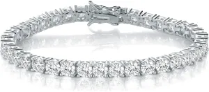 GMESME 18K White Gold Plated 4.0 Round Cubic Zirconia Classic Tennis Bracelet 6/6.5/7/7.5/8/8.5/9 Inch