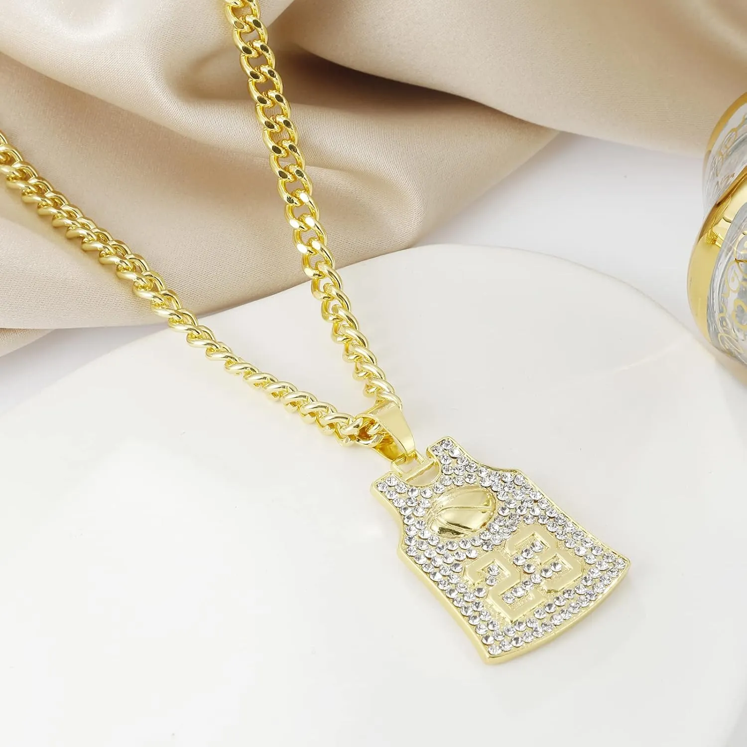 Gold Basketball Jersey Necklace for Women & Men, Player Number Pendant, Sports Fan Jewelry, Team Memorabilia, Memorial Keepsake