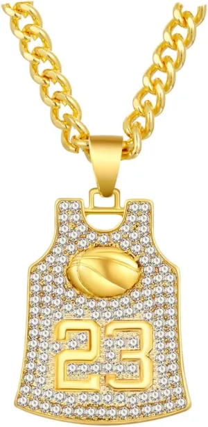 Gold Basketball Jersey Necklace for Women & Men, Player Number Pendant, Sports Fan Jewelry, Team Memorabilia, Memorial Keepsake