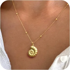 Gold Charm Necklace for Women,14k Gold Plated Waterproof Shell Pendant Necklace Summer Starfish Pearl Choker Necklaces for Women Trendy Paperclip Beach Seashell Sun Charm Necklace Jewelry