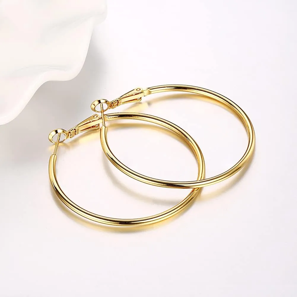 Gold Hoop Earrings,18K Gold Plated Rounded Hoops Earrings for Women