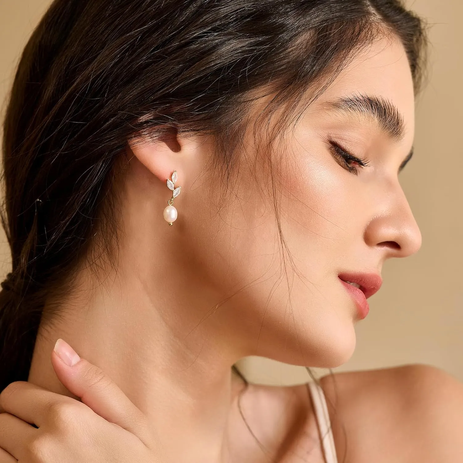Gold Pearl Earrings for Women - 14K Gold Plated/Silver Dangle Hypoallergenic Lightweight Drop Earrings, Simple Stud Fashion Jewelry Gifts